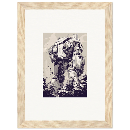 Stylized Steel Harbinger robotic figure as striking room decor and framed wall art