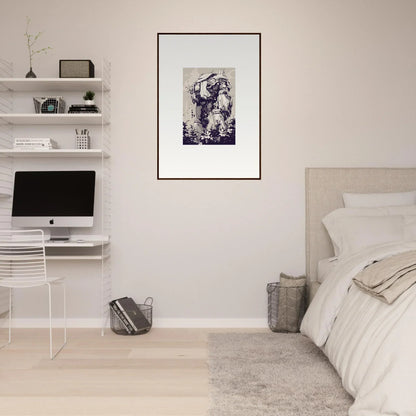 Framed wall art of an astronaut in a spacesuit for unique room decor, Steel Harbinger