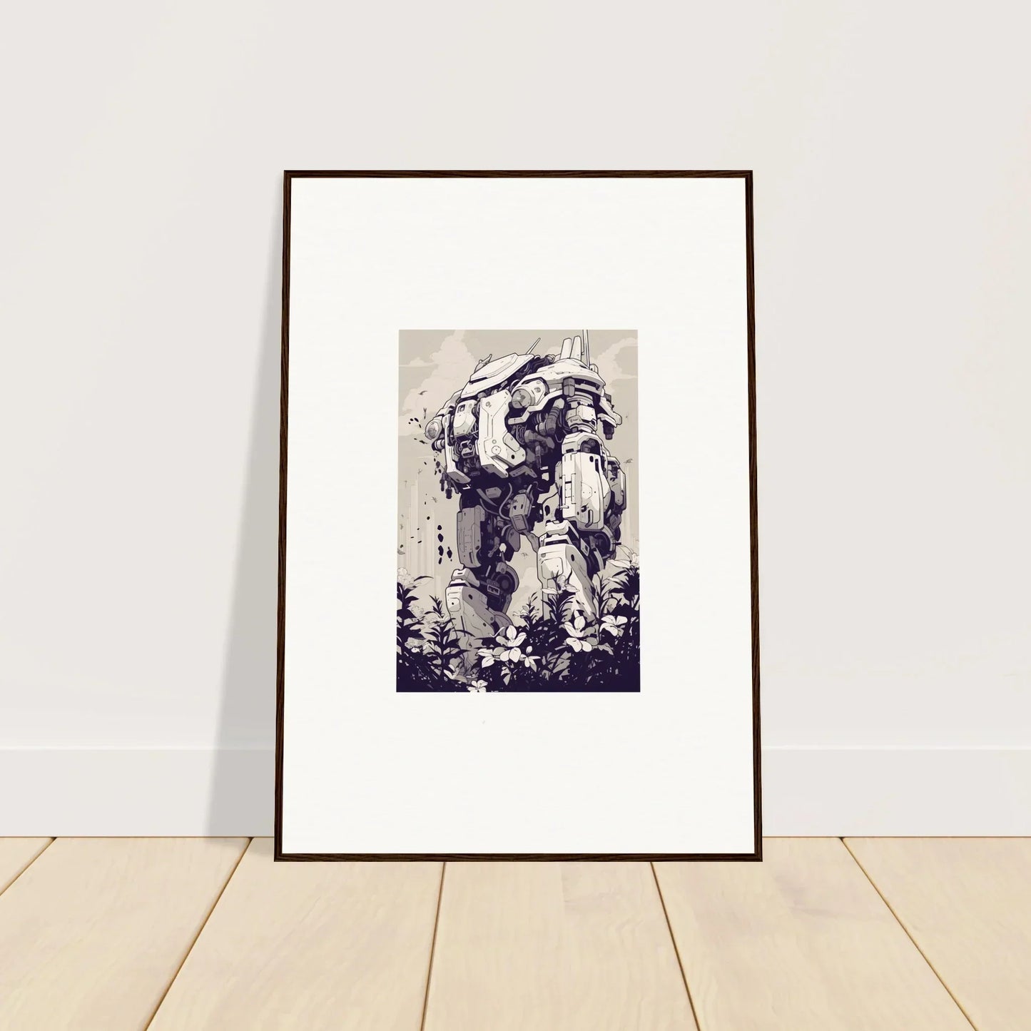 Framed black and white abstract artwork of a distorted figure for room decor