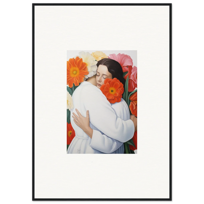 Framed artwork from Floral Synapse featuring a figure in white among vibrant flowers