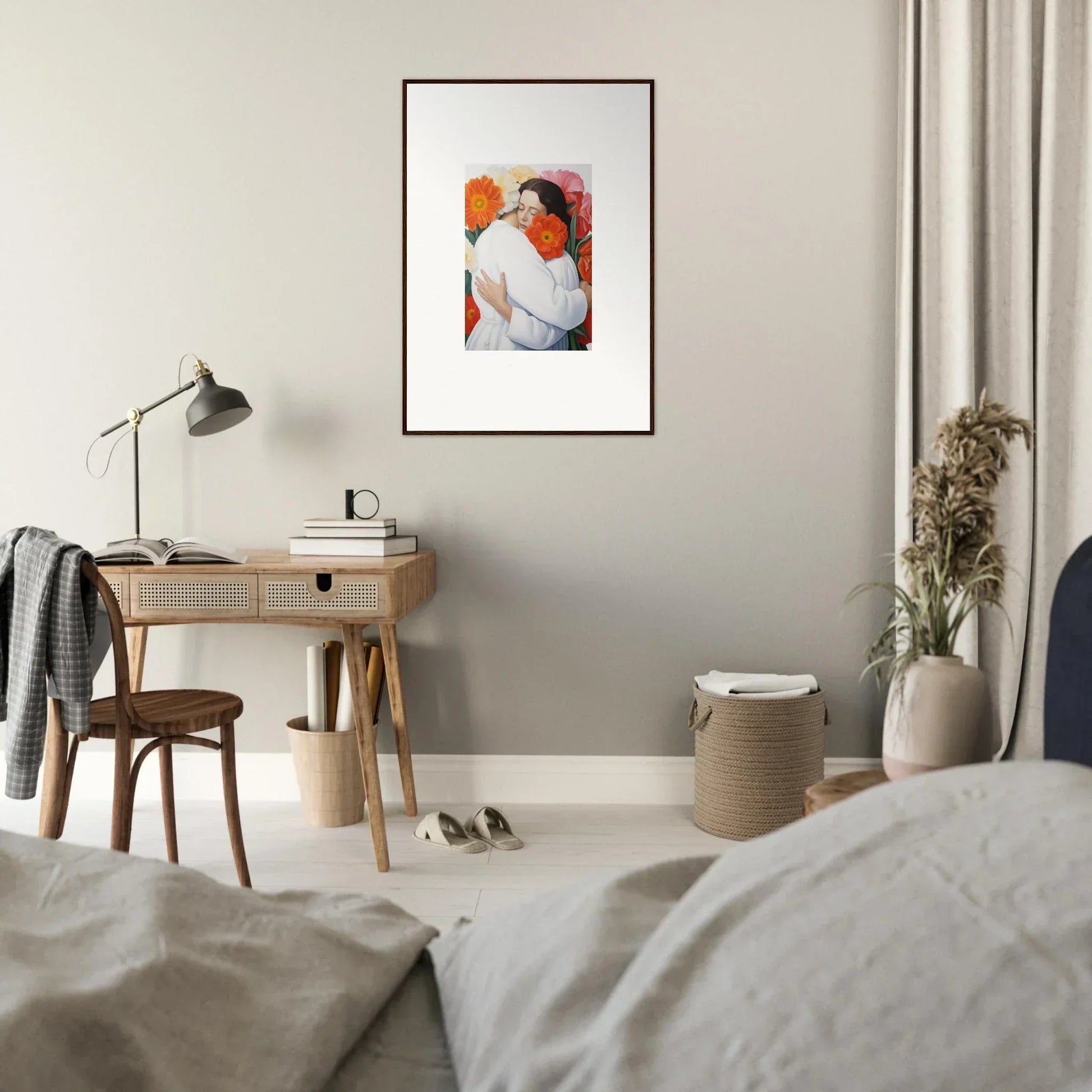 Framed abstract artwork in orange and white for Floral Synapse special edition art™