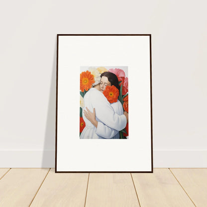 Framed artwork of an intimate embrace with a floral background, Floral Synapse special edition