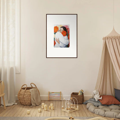 Framed artwork of a figure in orange and red accents from Floral Synapse special edition art™