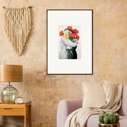 Framed canvas print of a figure with a floral head for a stylish room decoration