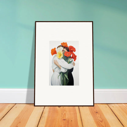 Framed canvas print of a vortex embrace with colorful flower heads for room decoration