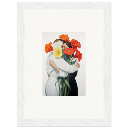 Framed canvas print of a figure in a vortex embrace with vibrant poppies for room decoration