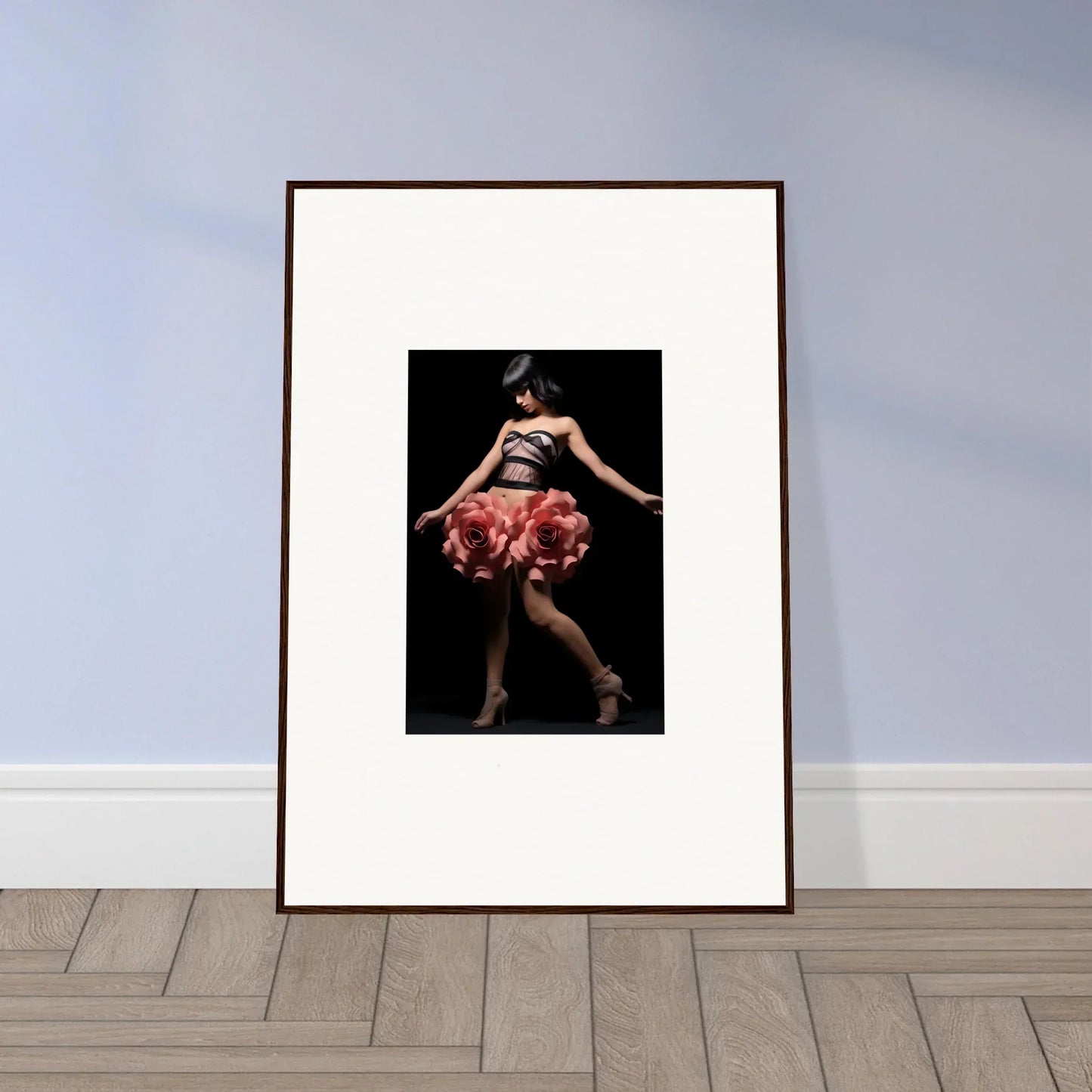 Framed wall art of a dancer in red skirt, perfect for room decor and whisper shapes