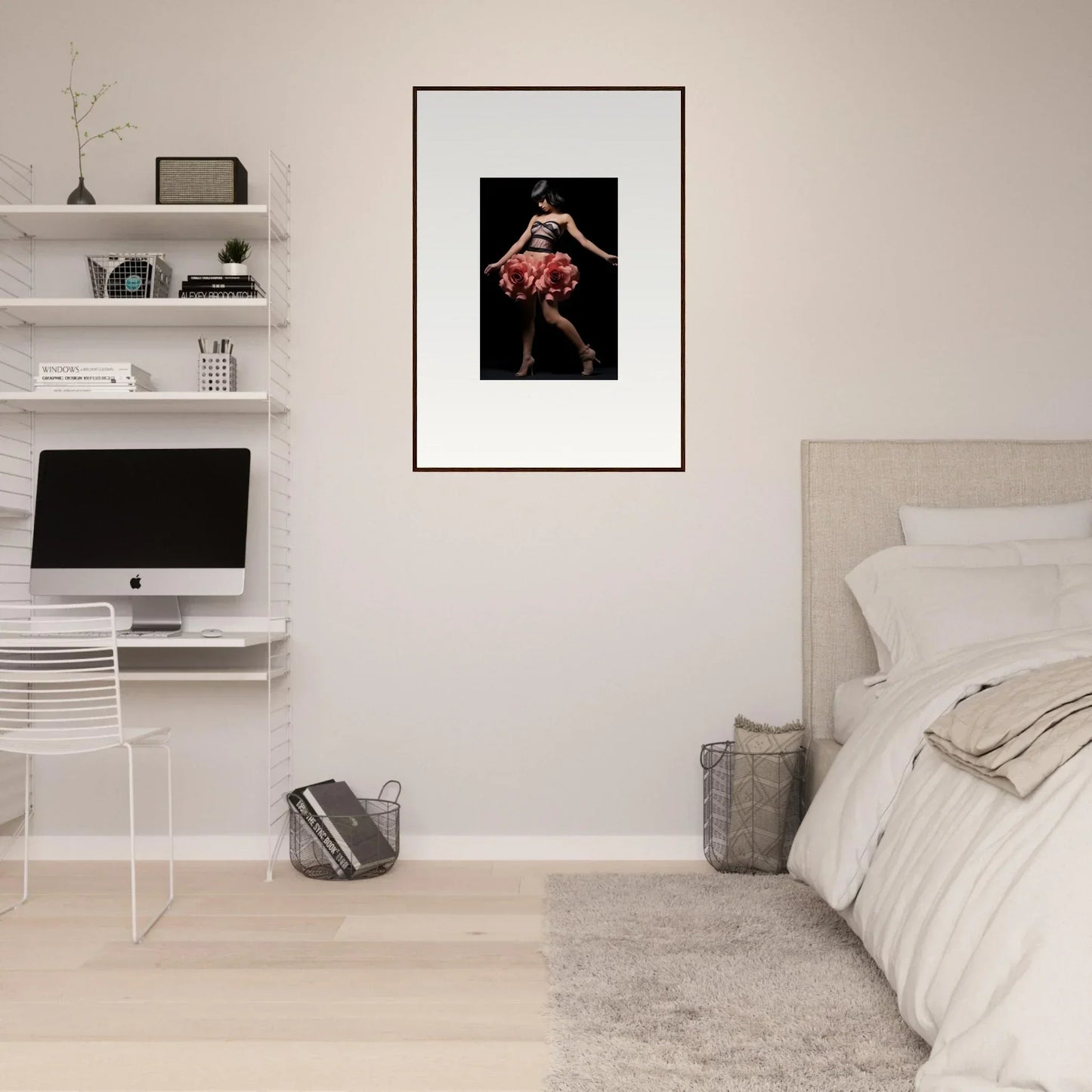 Framed wall art of a dancer in red costume, perfect for room decor with whisper shapes