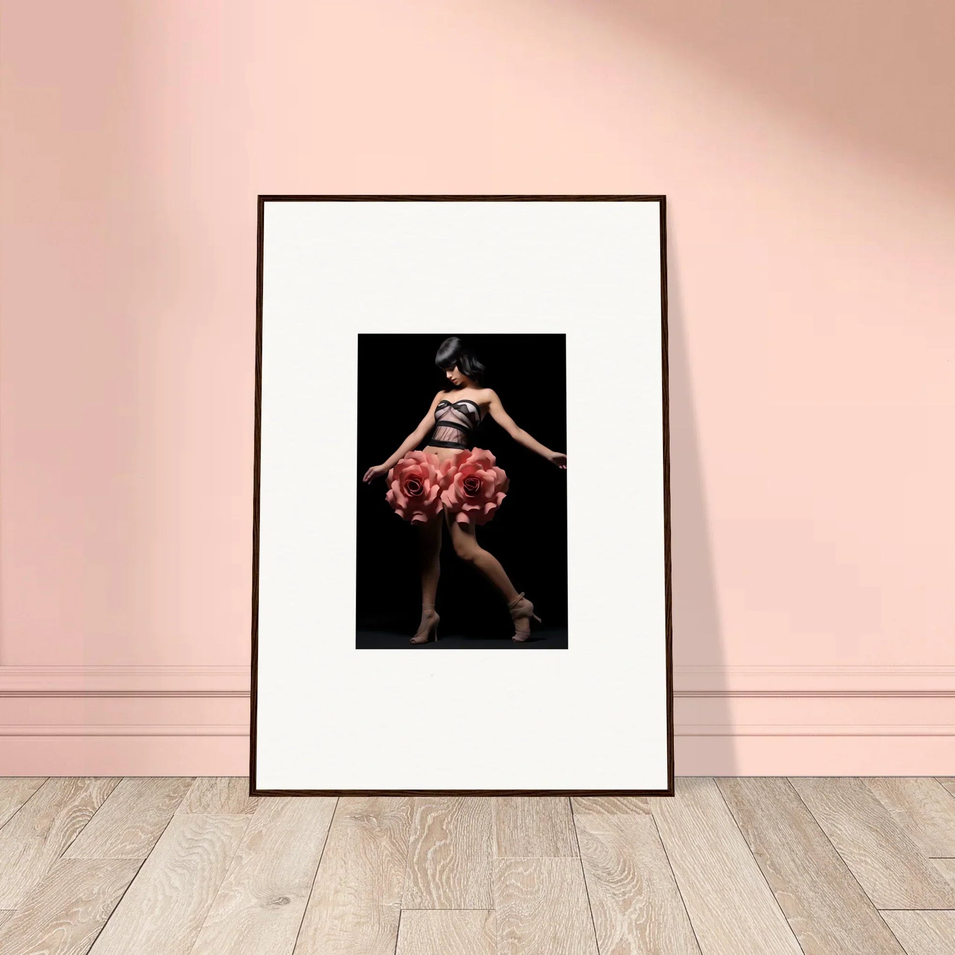 Framed wall art of a dancer in a red tutu, perfect for room decor and whisper shapes