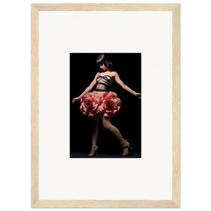 Framed wall art of a dancer in a rose-petal skirt for elegant room decor