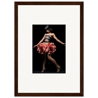 Framed wall art of a dancer in rose dress, ideal for room decor and whisper shapes