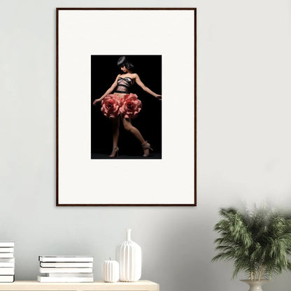 Framed wall art of a dancer in red skirt, perfect for room decor with whisper shapes