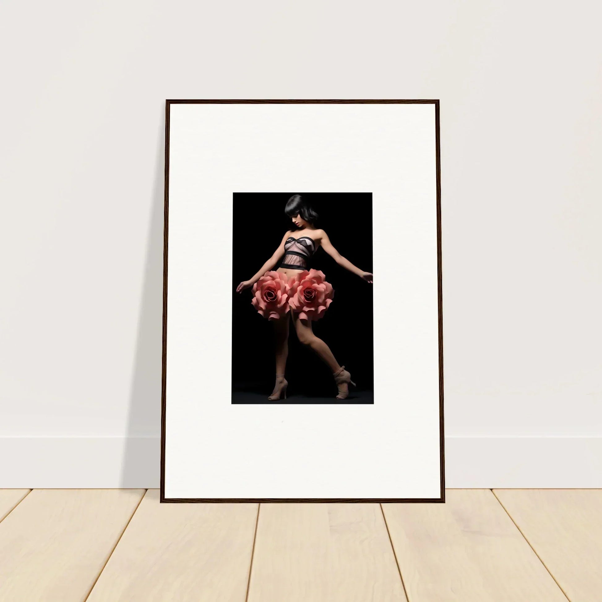 Framed wall art of a dancer in a red tutu, perfect for room decor with whisper shapes