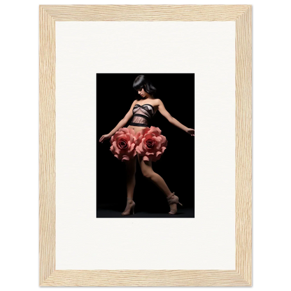 Framed wall art of woman in dress with rose skirt, perfect for room decor with whisper shapes