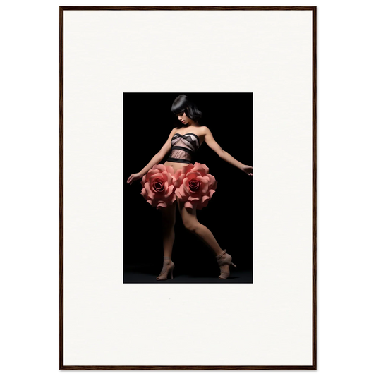 Dancer in oversized red rose skirt, perfect for Floral Whisper shapes room decor