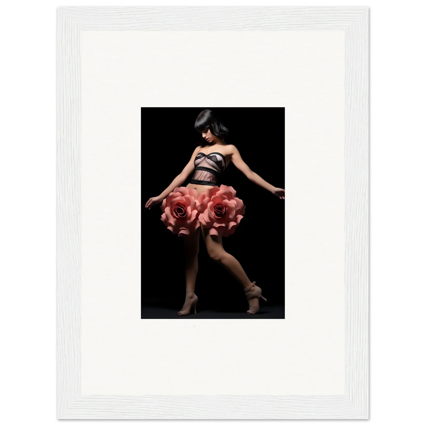 Framed wall art of a dancer in a rose skirt, perfect for room decor with Whisper Shapes