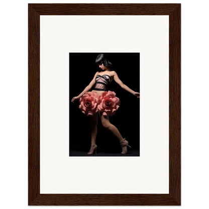 Framed wall art of a woman in a dress with red roses for elegant room decor