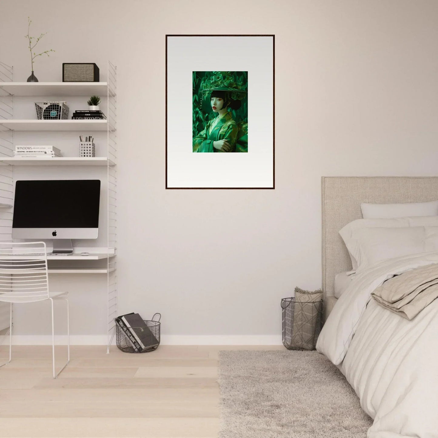 Framed canvas print of a figure in green for a stunning room decoration whispering spectacle