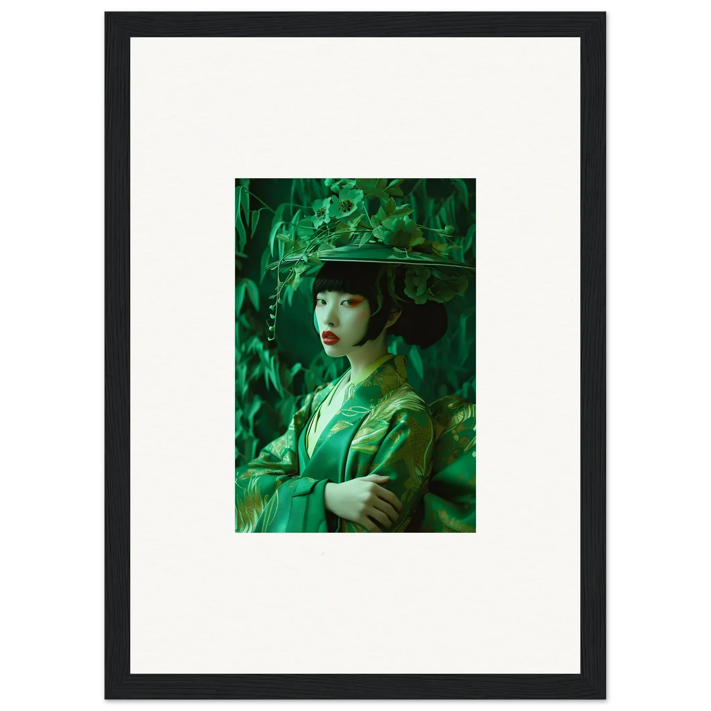 Portrait of a woman in green, perfect for room decoration and Flora’s Whispering Spectacle