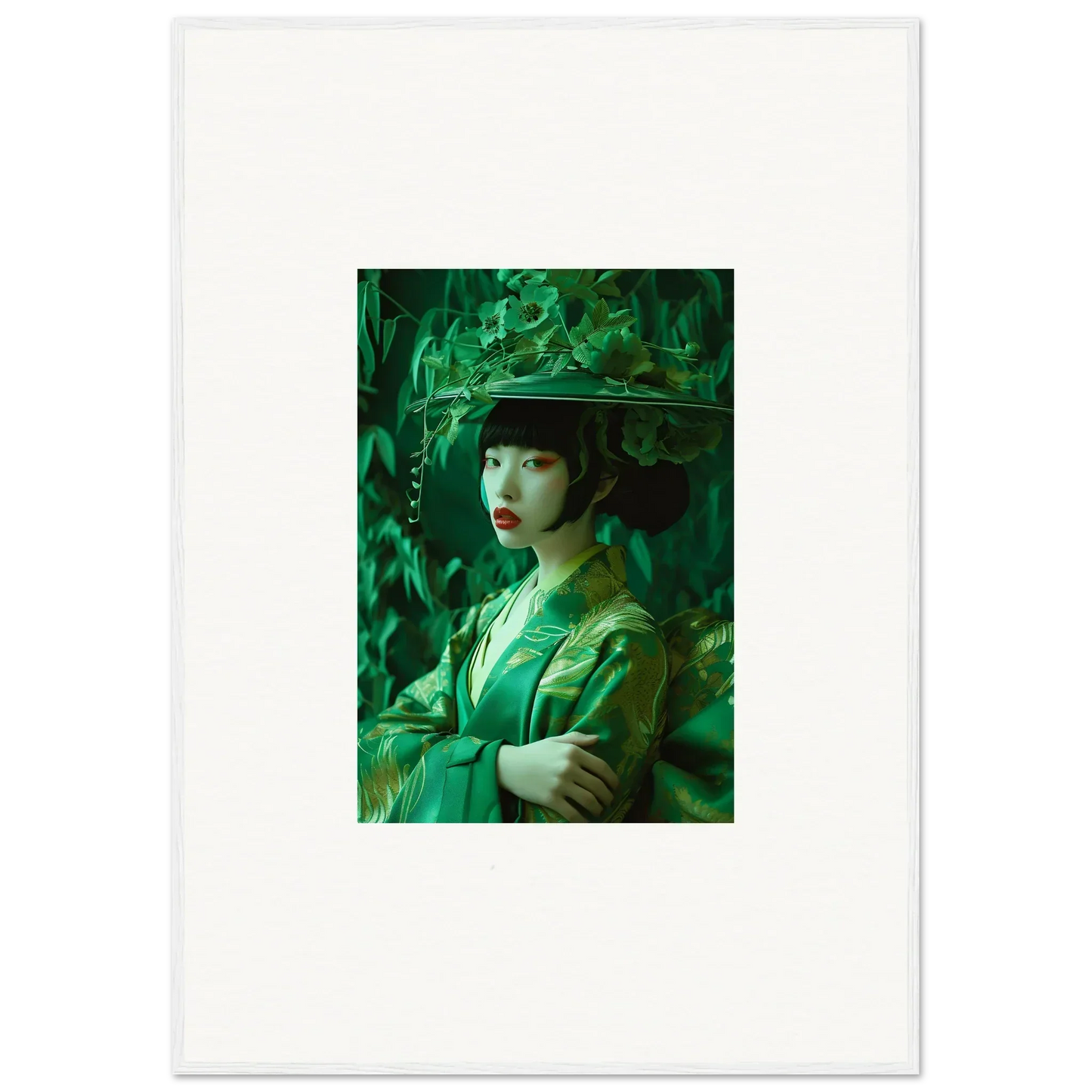 Portrait of a person in green attire for a Flora’s Whispering Spectacle canvas print