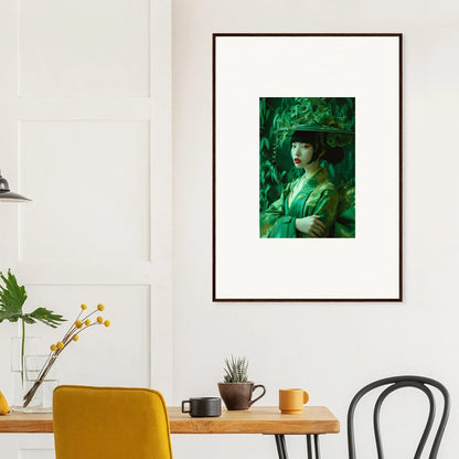 Framed canvas print of a person in green for a lush room decoration vibe