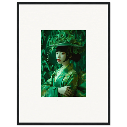 Framed portrait of a person in green hat, perfect for a room decoration or canvas print