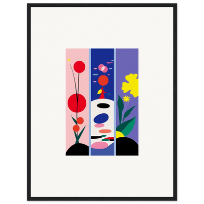 Framed abstract canvas print with vibrant floral and geometric huescape bloom for room decoration