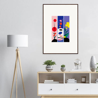 Framed abstract canvas print of colorful geometric shapes for vibrant room decoration