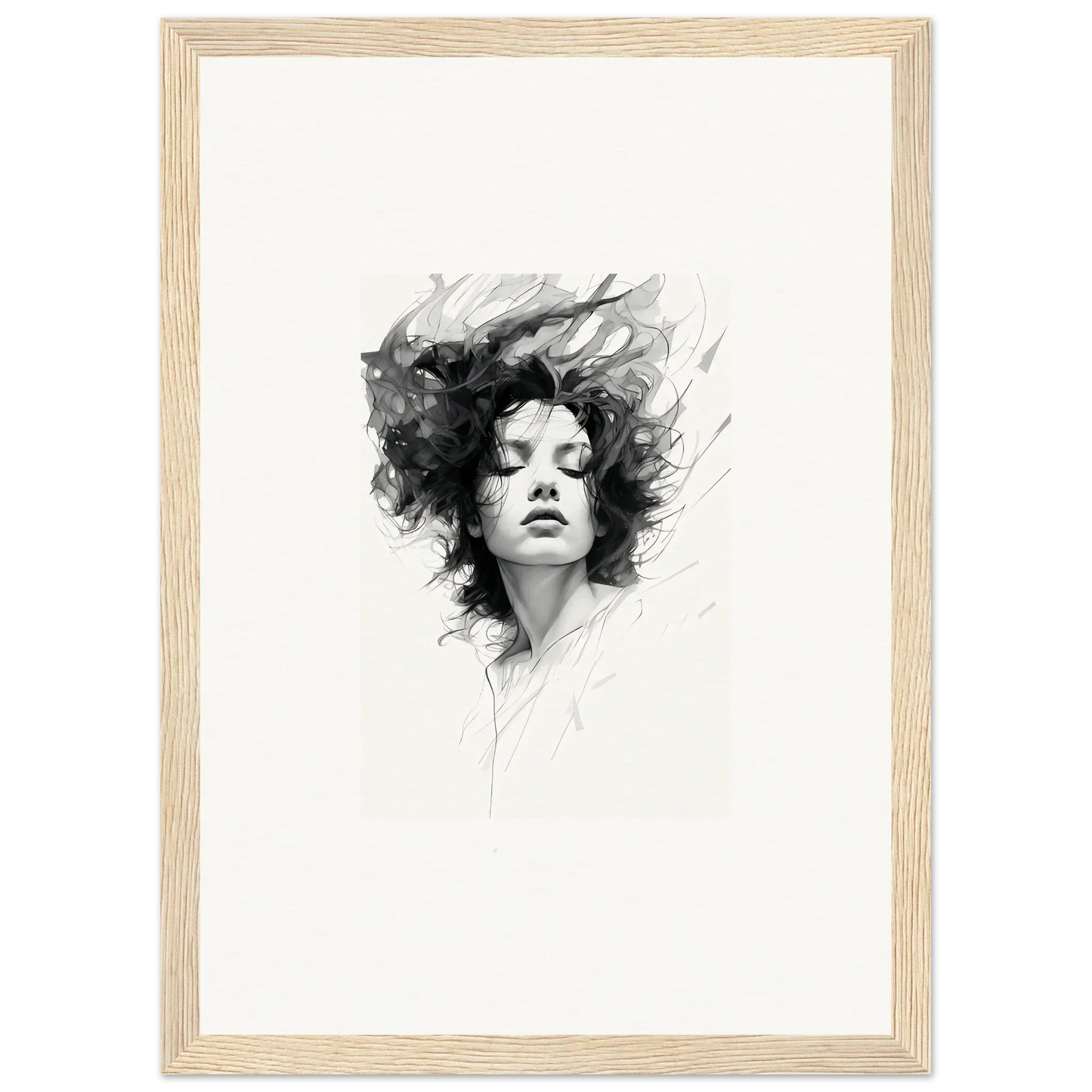 Black and white portrait of a woman exuding dreambound elegance for room decor