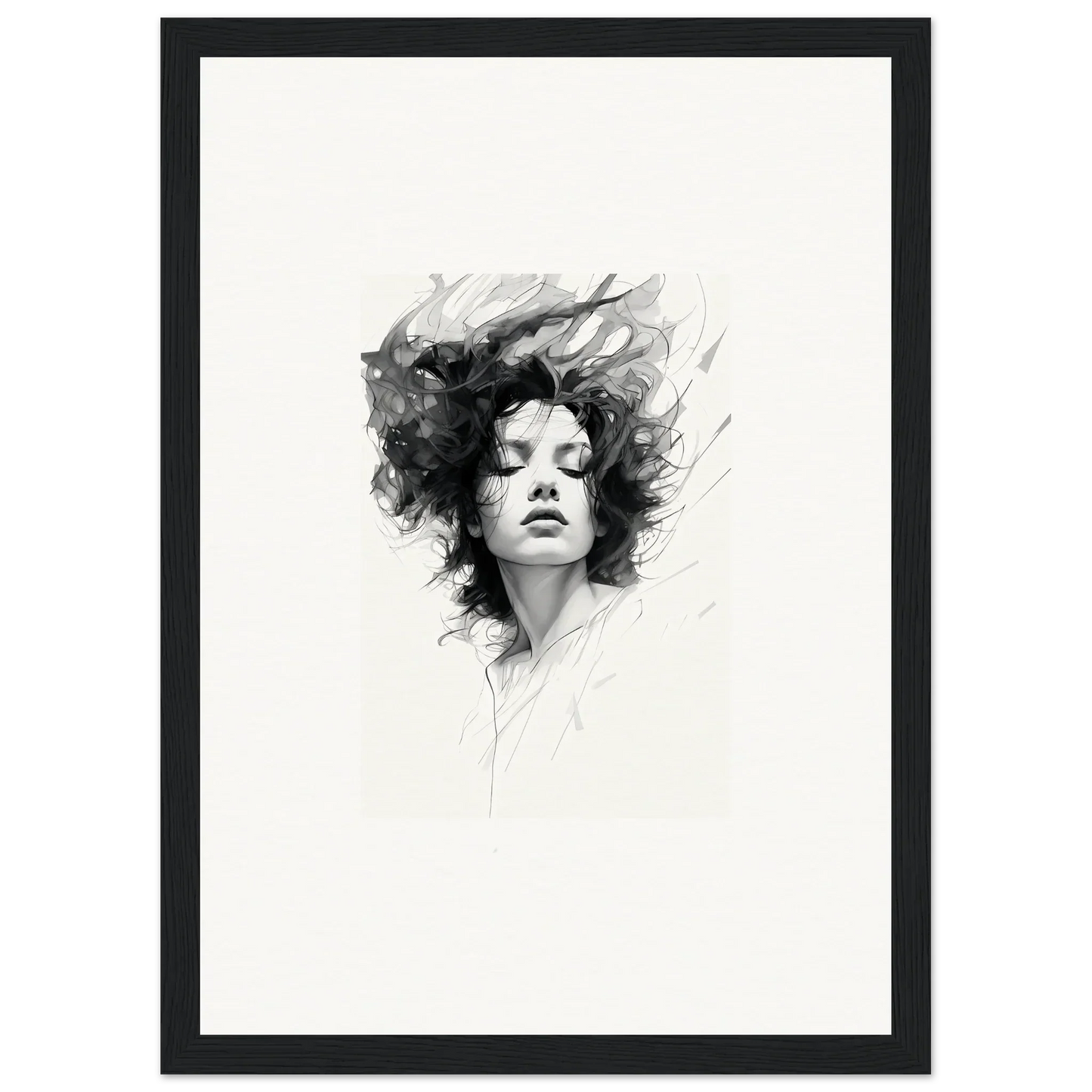 Black and white portrait sketch of a woman for dreambound elegance room decor