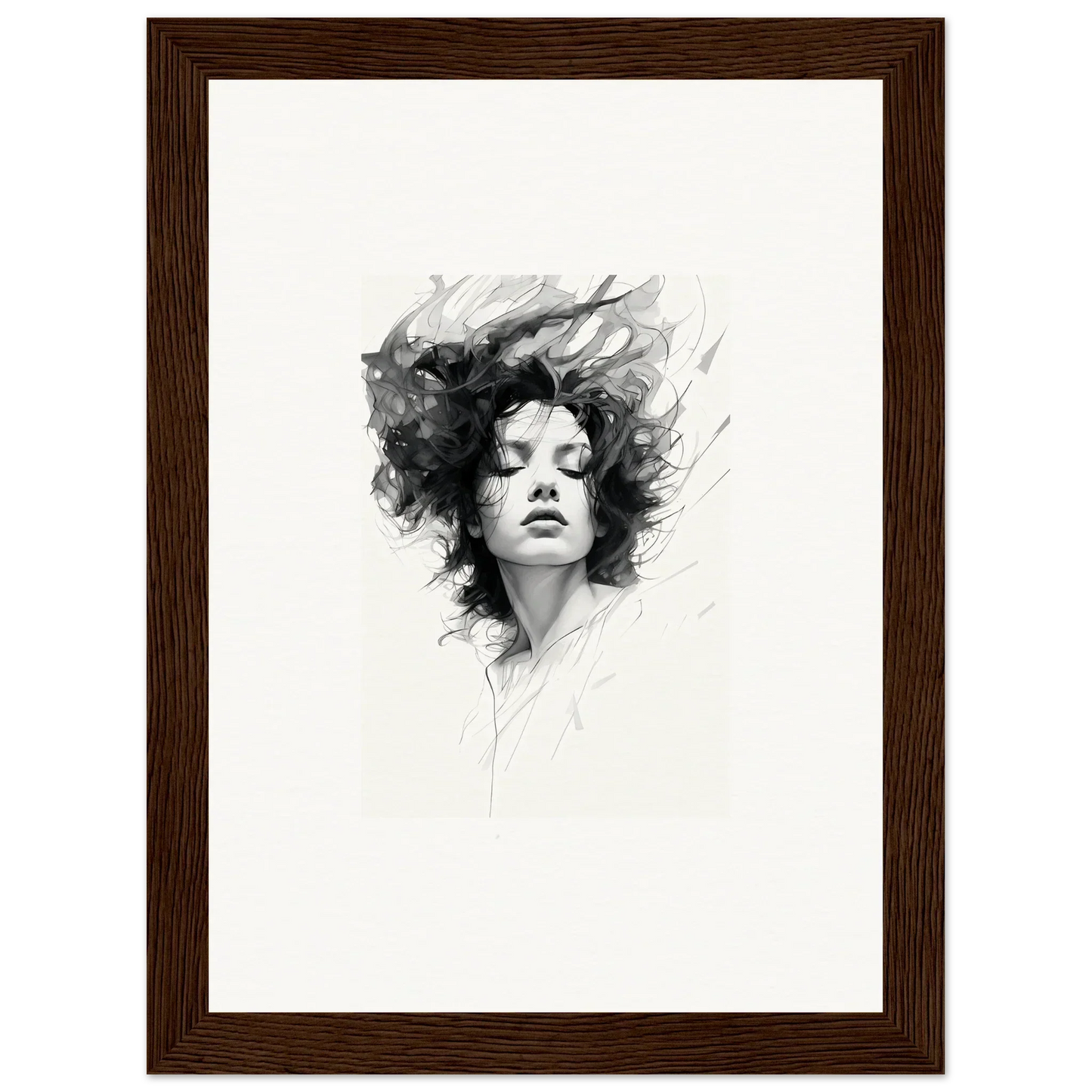 Black and white portrait sketch of a woman, perfect for Dreambound Elegance room decor