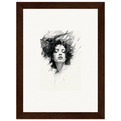 Black and white portrait sketch of a woman, perfect for Dreambound Elegance room decor