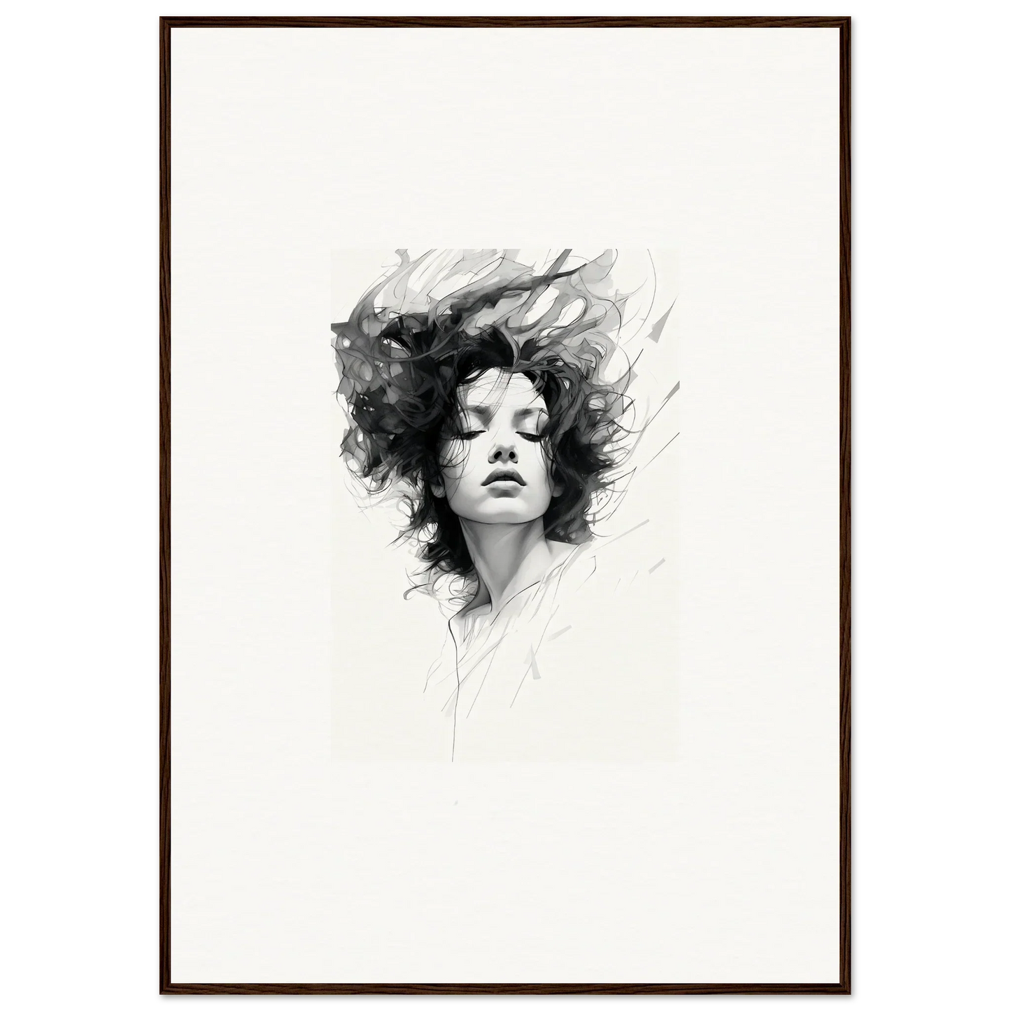 Black and white portrait sketch of a person embodying dreambound elegance for room decor