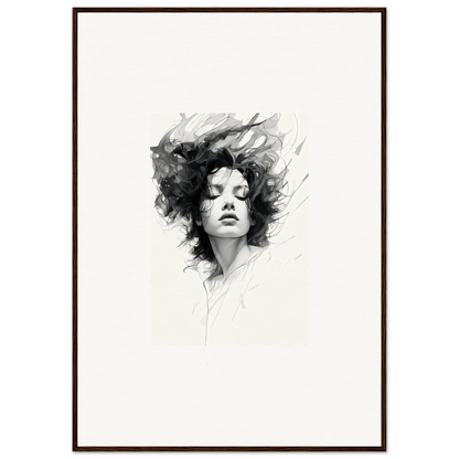 Black and white portrait sketch of a person embodying dreambound elegance for room decor