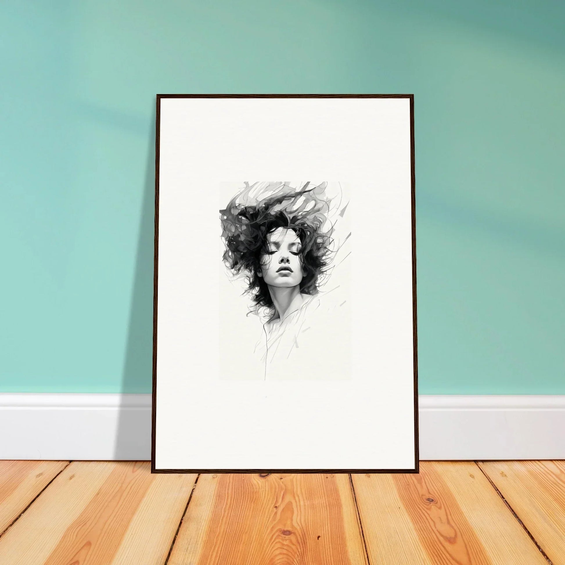 Framed black and white portrait of a woman, ideal for dreambound elegance room decor