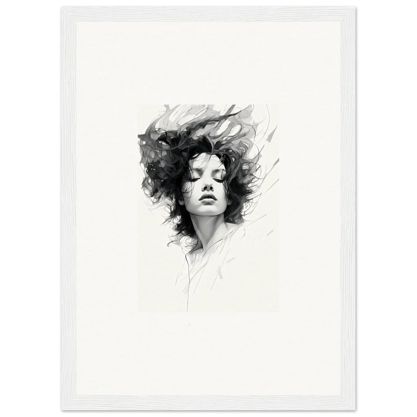 Black and white portrait sketch of a woman, ideal for dreambound elegance room decor