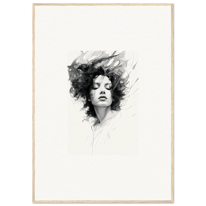 Black and white portrait sketch of a woman embodying dreambound elegance for room decor