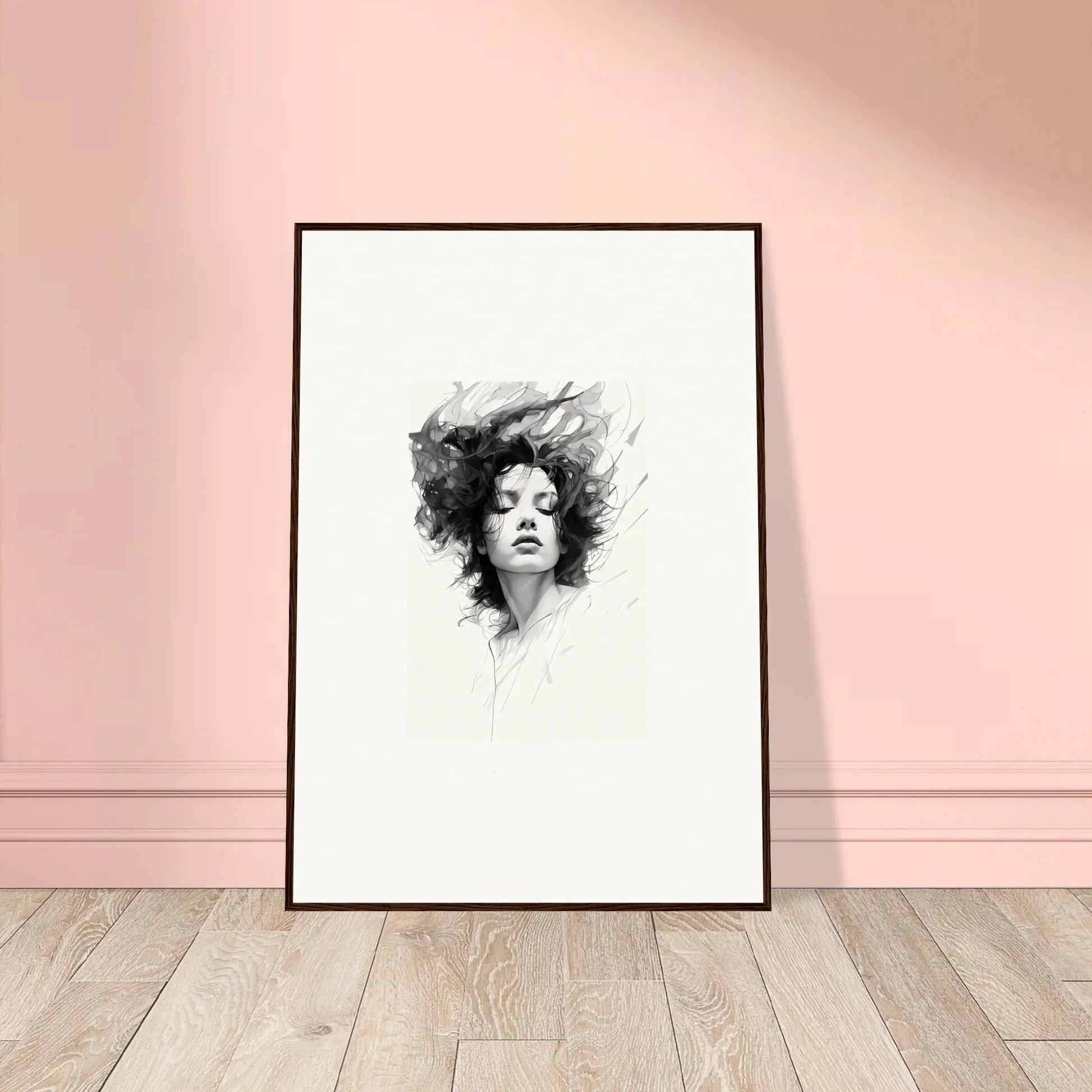 Framed black and white portrait sketch showcasing dreambound elegance for room decor