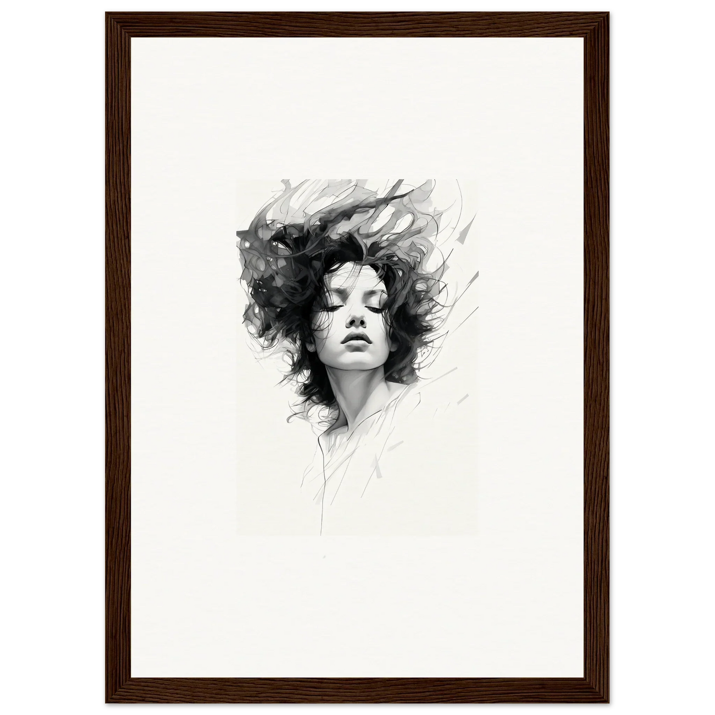 Black and white portrait of a woman embodying Dreambound Elegance for room decor