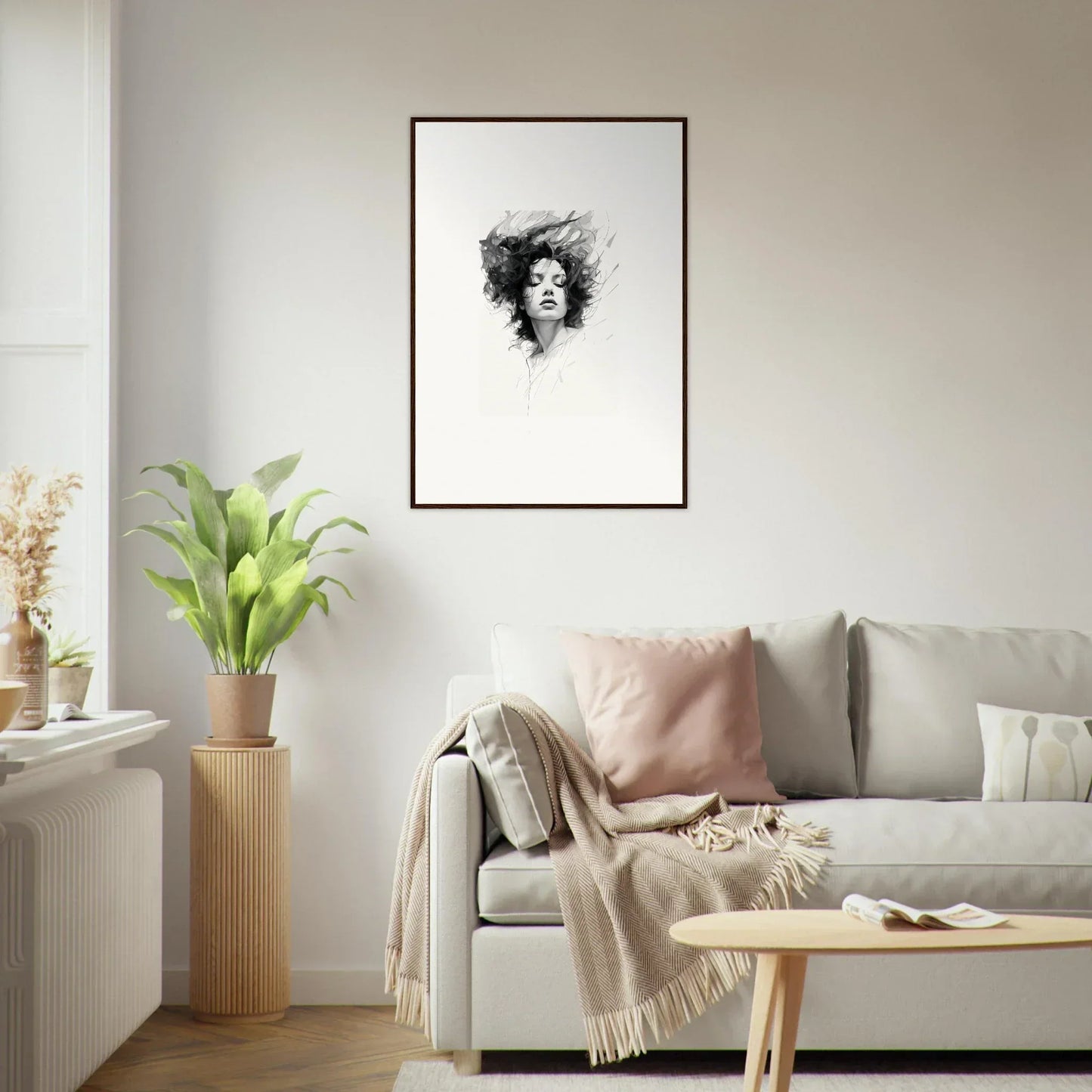 Framed black and white sketch portrait for chic room decor with Dreambound Elegance