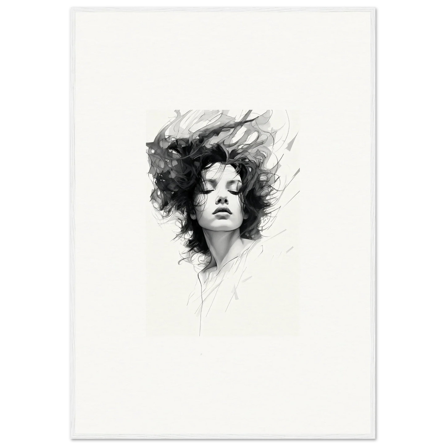 Black and white portrait sketch of a woman, a stunning piece of Dreambound Elegance wall art