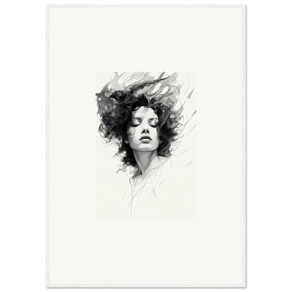 Black and white portrait sketch of a woman, a stunning piece of Dreambound Elegance wall art