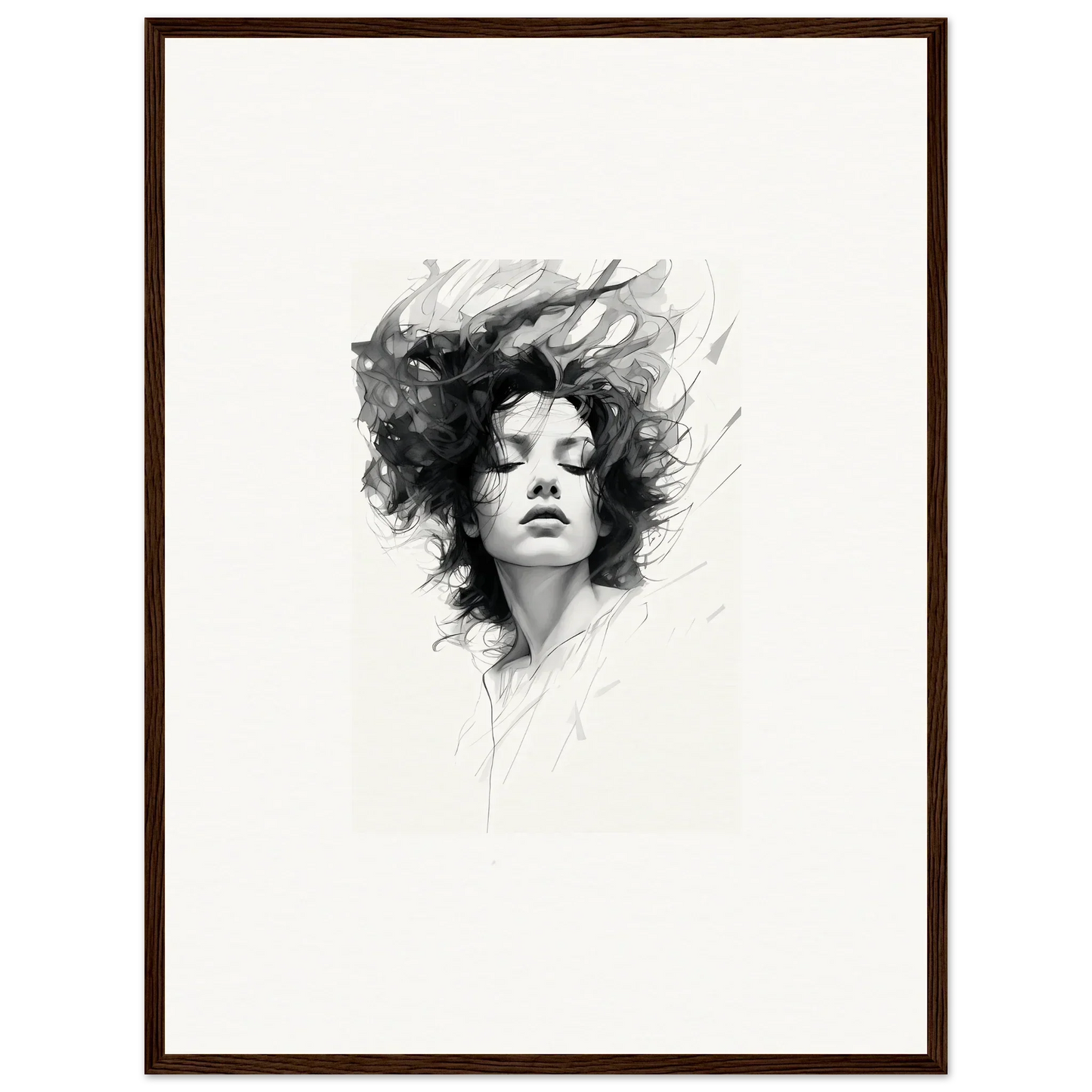 Black and white portrait sketch of a woman for dreambound elegance room decor