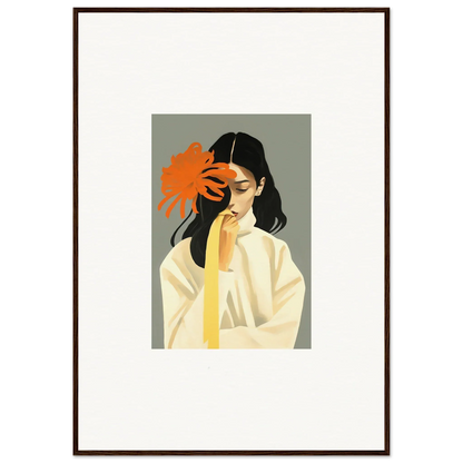 Stylized portrait of a woman with an orange flower, perfect for Dreams Eternity room decoration