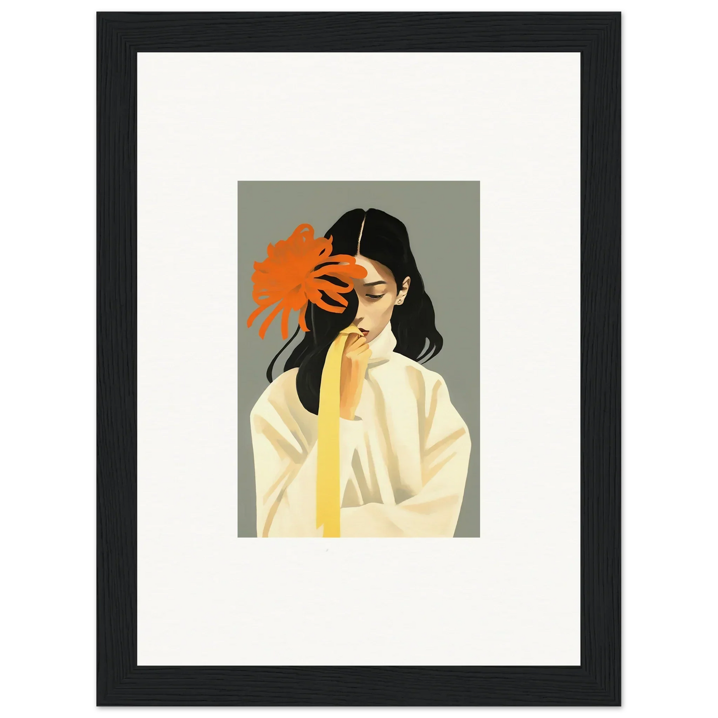 Framed canvas print of a woman with an orange flower for your dreams eternity room decoration