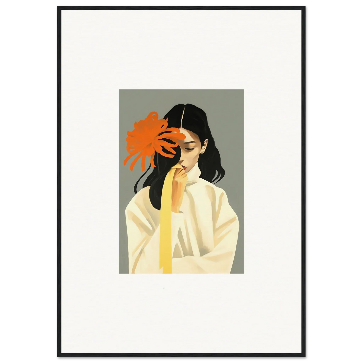 Stylized portrait of a woman with long hair and an orange flower for dreams eternity canvas print