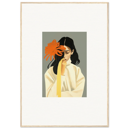 Stylized portrait of a woman with an orange flower, perfect for dreams eternity canvas print