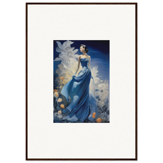 Graceful figure in a flowing blue gown captures Flowing Blue Reverie framed wall art