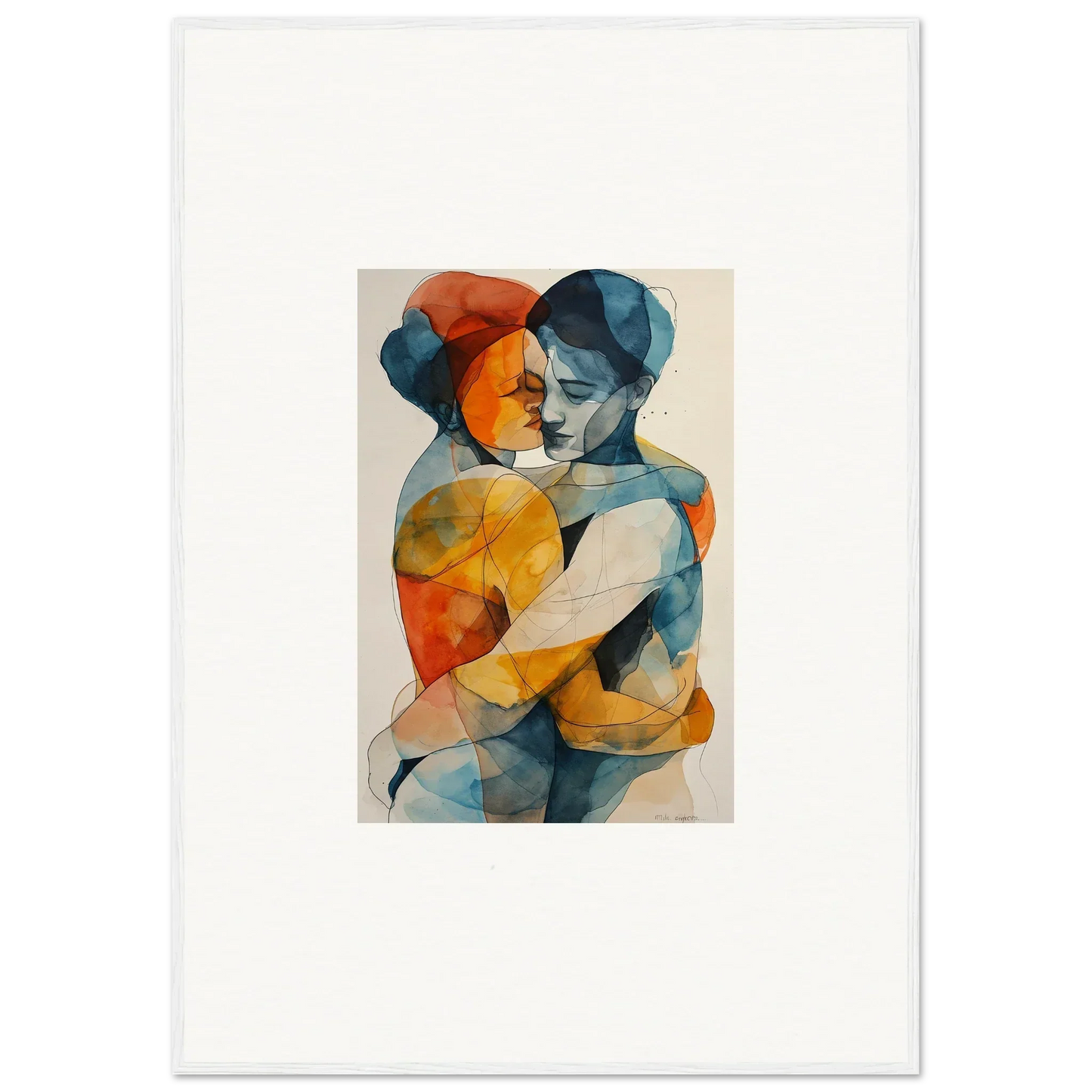 Abstract watercolor painting of embracing figures for souls embrace room decor