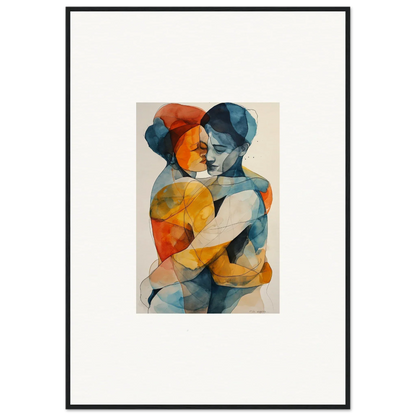 Abstract watercolor of two figures embracing in warm and cool tones for Souls Embrace room decor